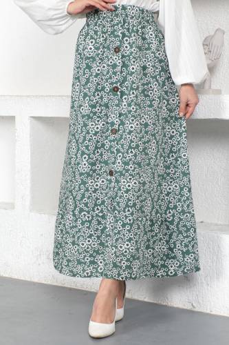 Karanfil Desenli Etek TSD230381 Yeşil 