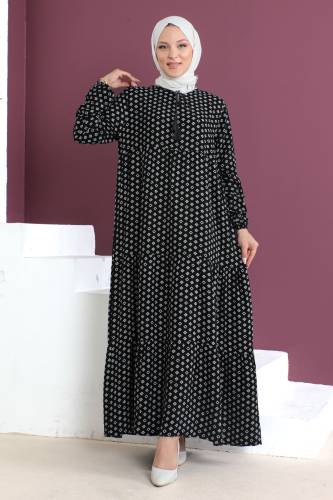 Kare Desenli Elbise TSD230507 Siyah - 1