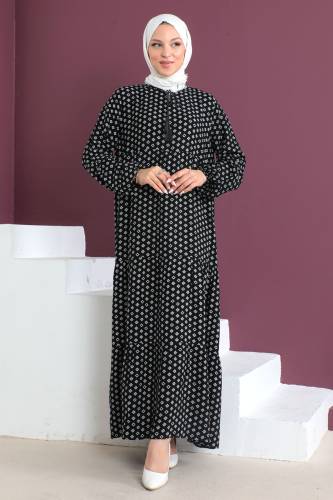 Kare Desenli Elbise TSD230507 Siyah - 3