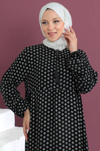 Kare Desenli Elbise TSD230507 Siyah - 2