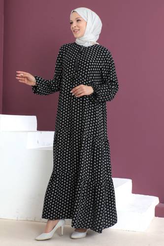 Kare Desenli Elbise TSD230507 Siyah - 4