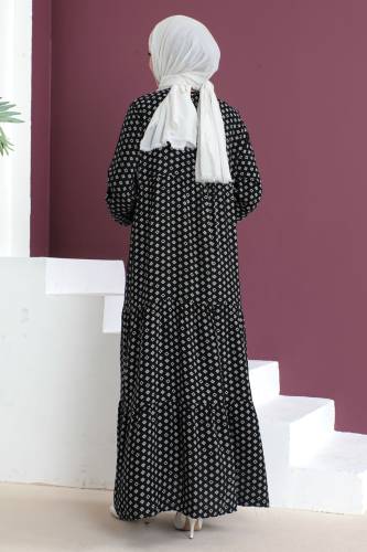 Kare Desenli Elbise TSD230507 Siyah - 5