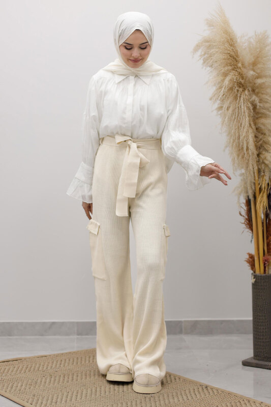 Kargo Cepli Triko Pantolon TSD260124 Bej - 3