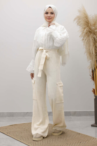 Kargo Cepli Triko Pantolon TSD260124 Bej - 5