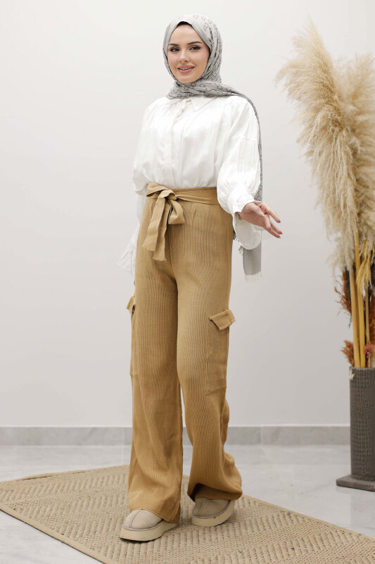 Kargo Cepli Triko Pantolon TSD260124 Camel - 1