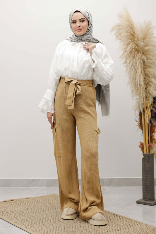 Kargo Cepli Triko Pantolon TSD260124 Camel - 3