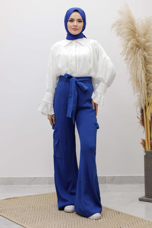 Kargo Cepli Triko Pantolon TSD260124 Saks Mavisi - 3