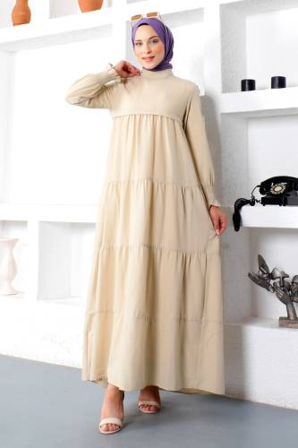 Kat Kat Tesettür Elbise TSD221208 Bej 