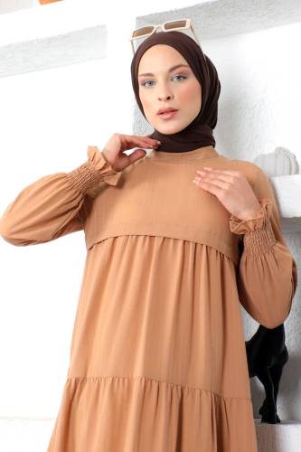 Kat Kat Tesettür Elbise TSD221208 Taba - Tesettür Dünyası (1)
