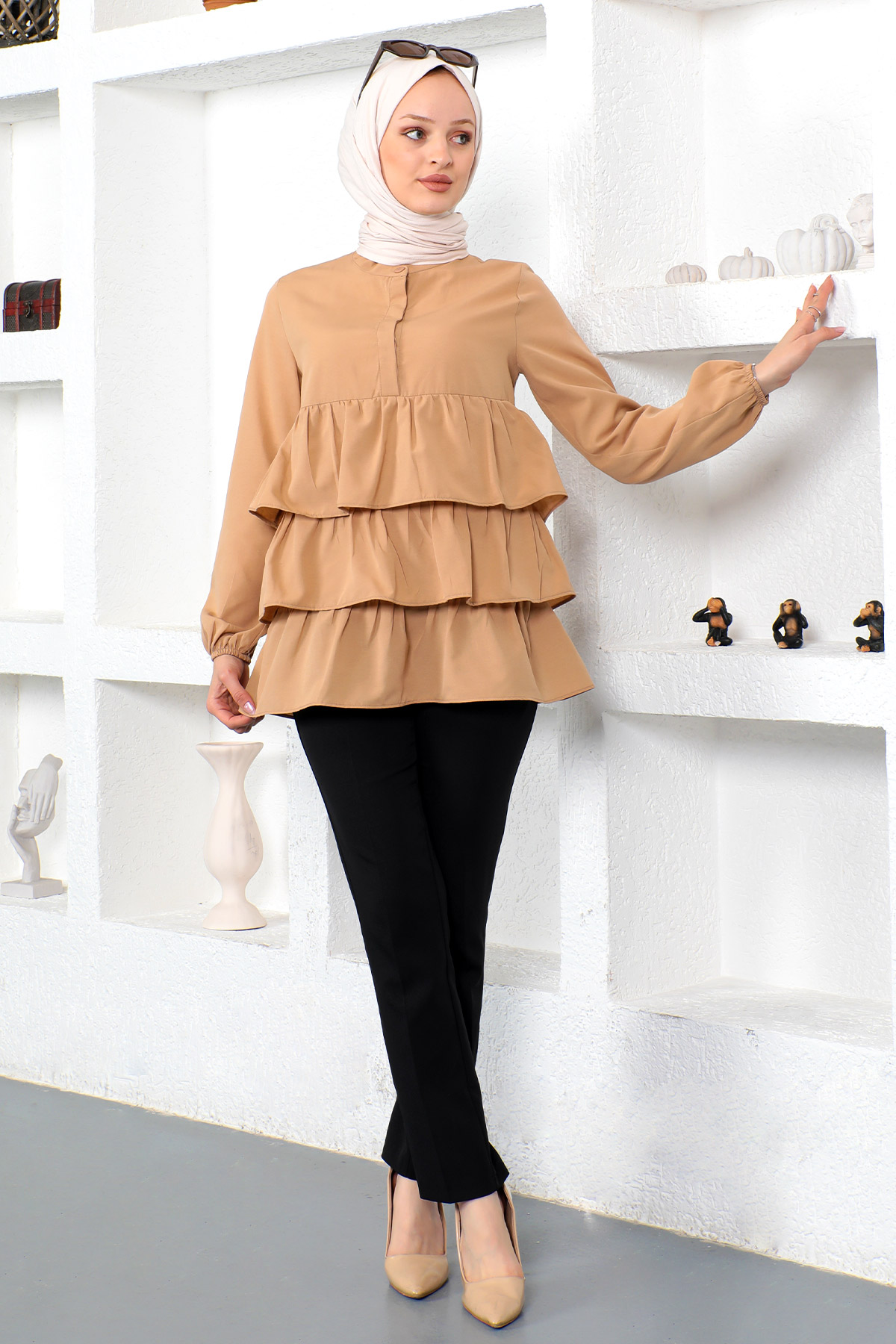 Tesettür Dünyası - Kat Kat Tunik TSD230112 Camel