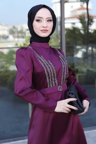 Kemer Detaylı Abiye TSD220543 Mürdüm - 2