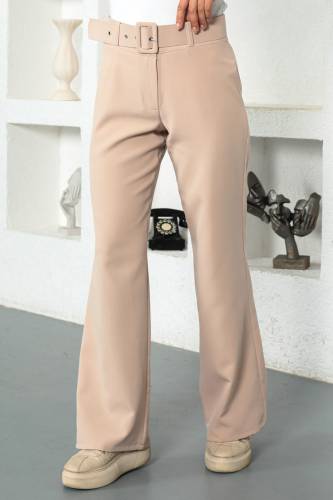 Kemerli Bol Paça Pantolon TSD221110 Bej 