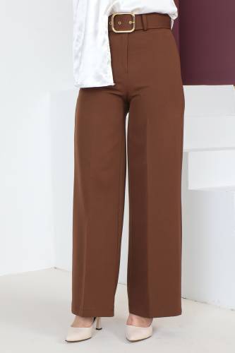 Kemerli Bol Paça Pantolon TSD230641 Kahverengi 