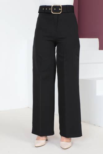 Kemerli Bol Paça Pantolon TSD230641 Siyah 