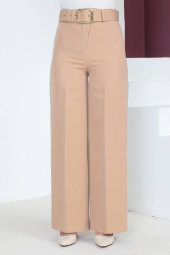 Kemerli Bol Paça Pantolon TSD230641 Vizon 