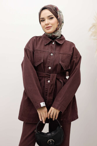 Kemerli Denim Takım TSD250231 Bordo - 2