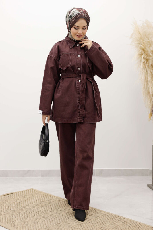 Kemerli Denim Takım TSD250231 Bordo - 3