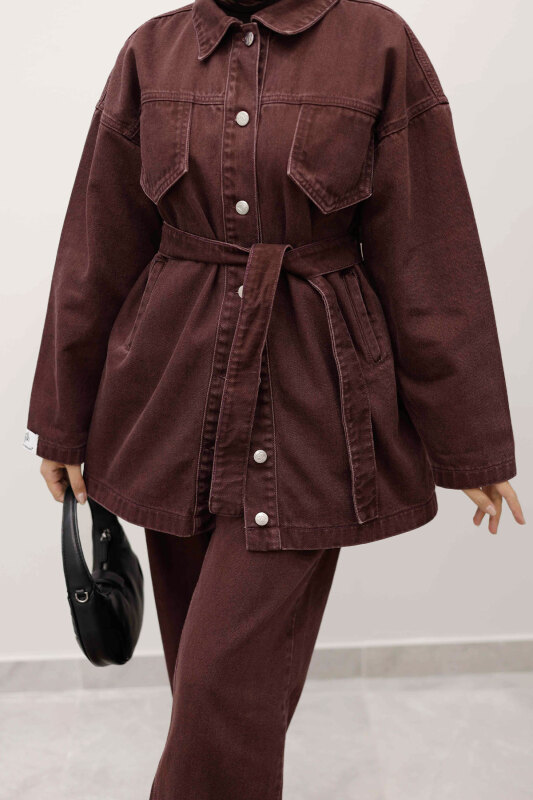 Kemerli Denim Takım TSD250231 Bordo - 4