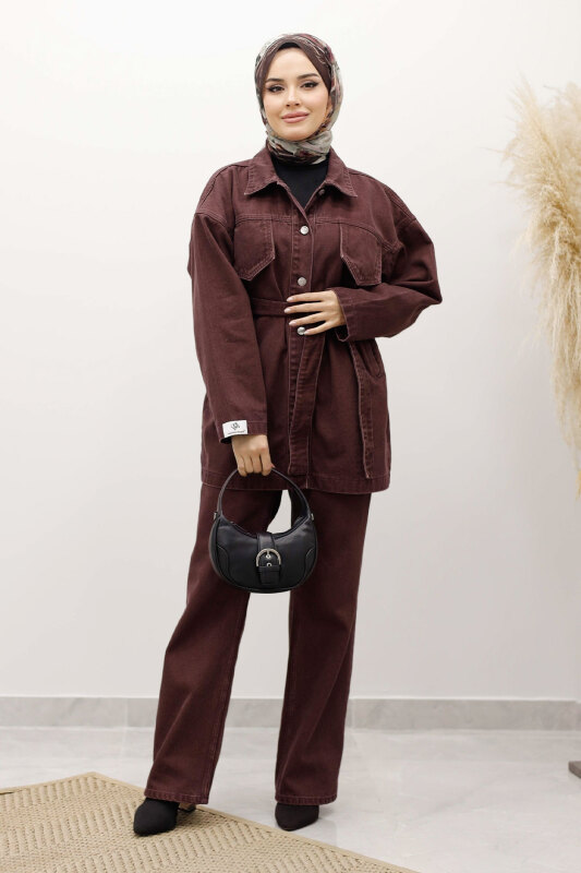 Kemerli Denim Takım TSD250231 Bordo - 5