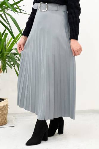 Kemerli Pileli Etek TSD220915 Gri 