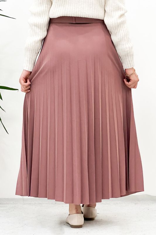 Kemerli Pileli Etek TSD220915 Gül Kurusu - 3