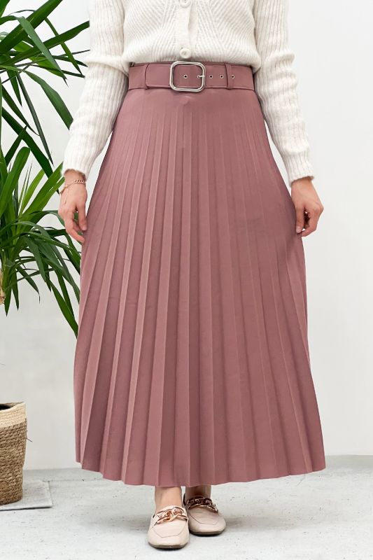 Kemerli Pileli Etek TSD220915 Gül Kurusu - 2