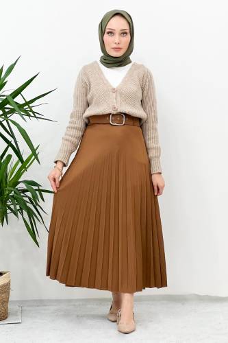 Kemerli Pileli Etek TSD220915 Taba 