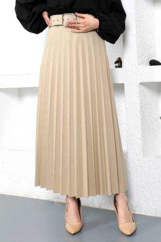 Kemerli Pileli Etek TSD230113 Bej 