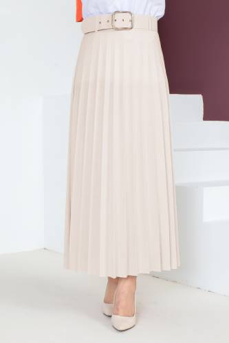 Kemerli Pileli Etek TSD230113 Krem 