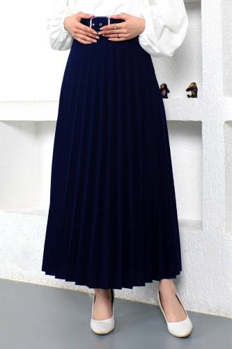 Kemerli Pileli Etek TSD230113 Lacivert 