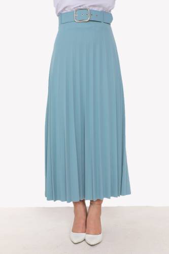 Kemerli Pileli Etek TSD230113 Turkuaz 