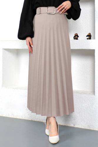 Kemerli Pileli Etek TSD230113 Vizon 