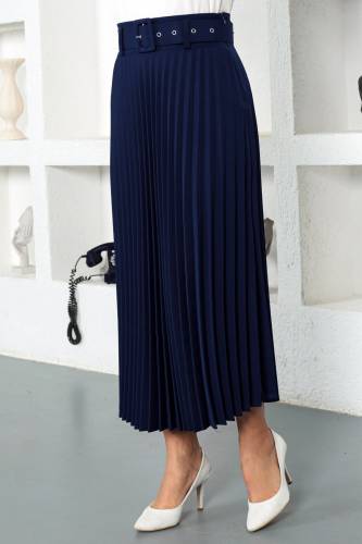 Kemerli Piliseli Tesettür Etek TSD221109 Lacivert 