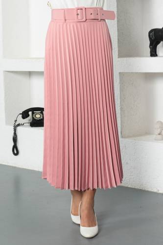 Kemerli Piliseli Tesettür Etek TSD221109 Pudra 