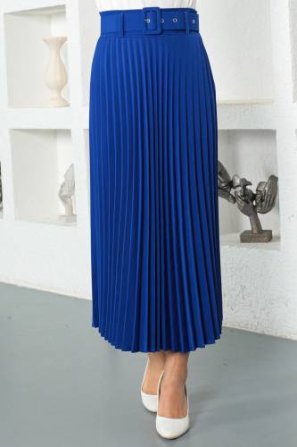 Kemerli Piliseli Tesettür Etek TSD221109 Saks Mavisi 