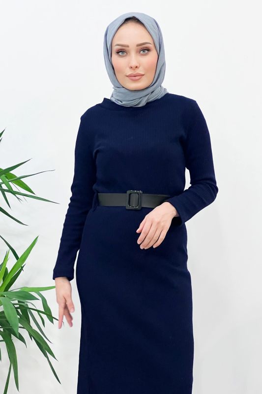 Kemerli Triko Elbise TSD221002 Lacivert - 2