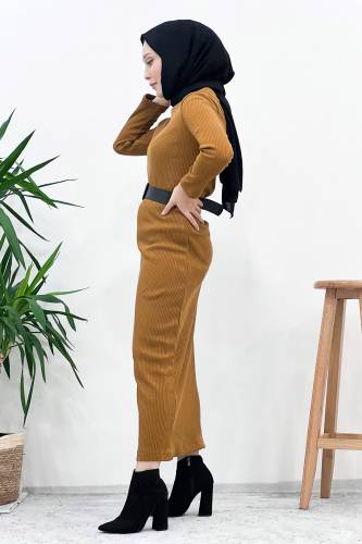 Kemerli Triko Elbise TSD221002 Taba - 4