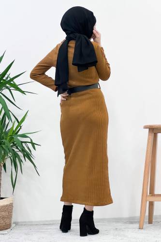 Kemerli Triko Elbise TSD221002 Taba - 5