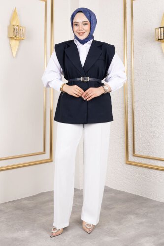 Vatkalı Kemerli Yelek TSD250151 Lacivert 