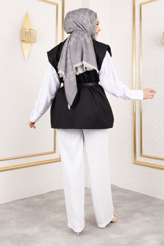 Vatkalı Kemerli Yelek TSD250151 Siyah - 5