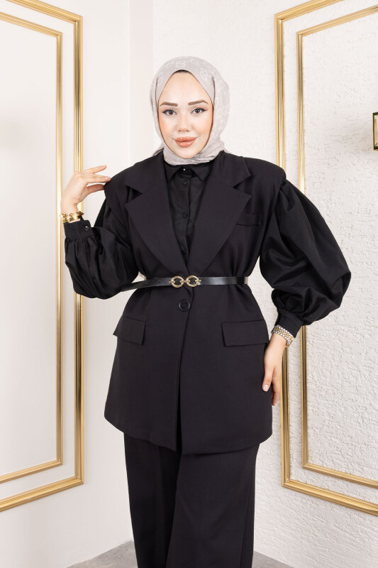 Kemerli Yelekli Takım TSD250189 Siyah - 2