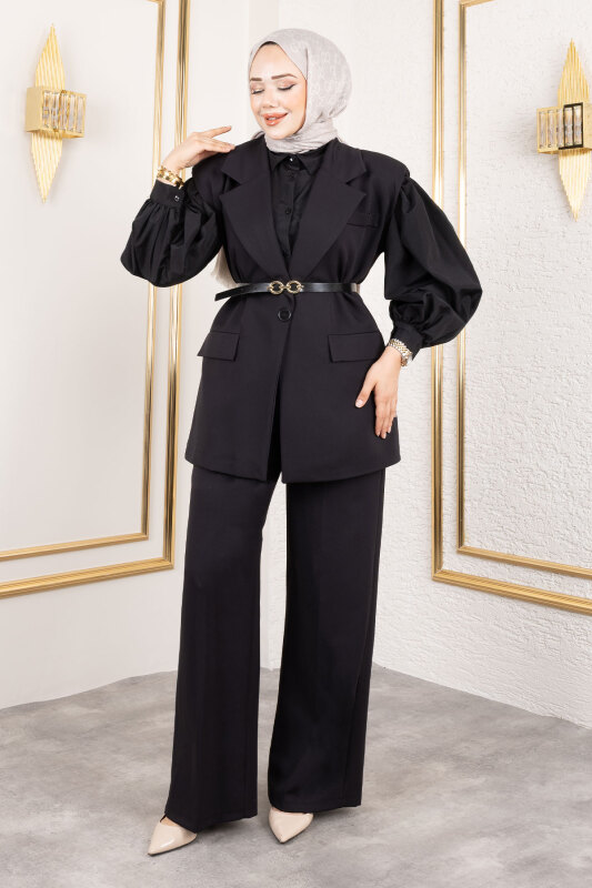 Kemerli Yelekli Takım TSD250189 Siyah - 3