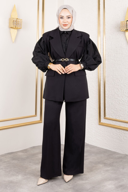 Kemerli Yelekli Takım TSD250189 Siyah - 4