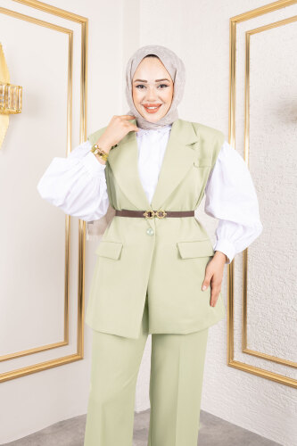 Kemerli Yelekli Takım TSD250189 Yeşil - 2