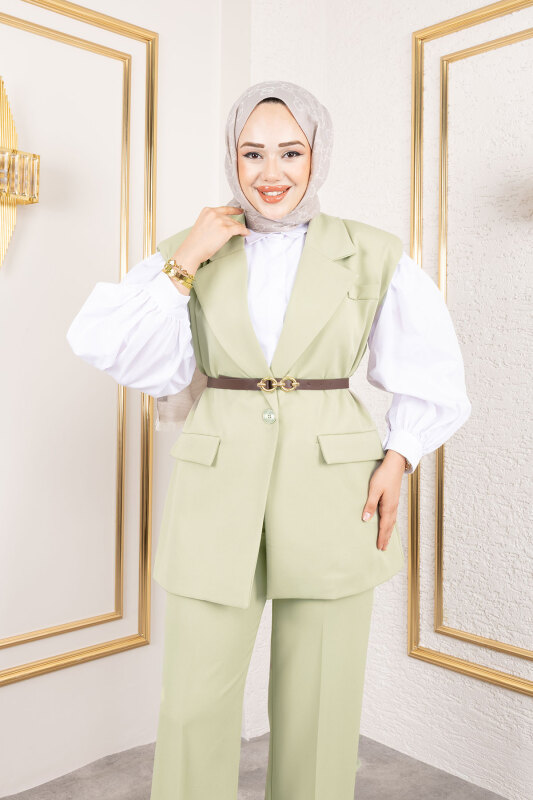 Kemerli Yelekli Takım TSD250189 Yeşil - 2