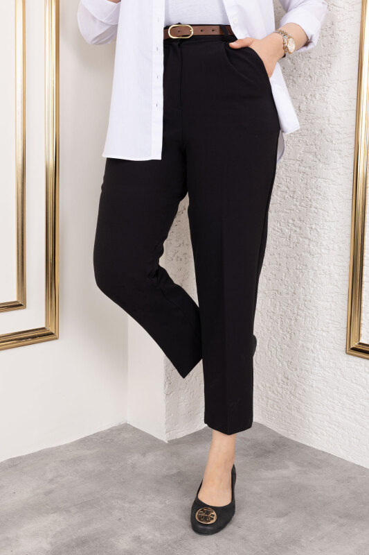 Kemerli Yüksek Bel Havuç Pantolon TSD250145 Siyah - 4