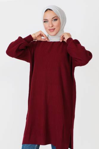 Kendinden Çizgili Triko Tunik TSD230907 Bordo - Tesettür Dünyası (1)