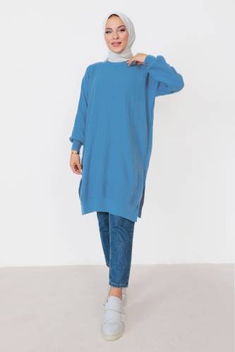 Kendinden Çizgili Triko Tunik TSD230907 Mavi 