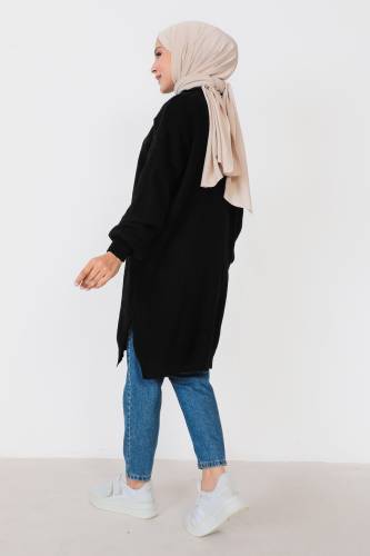 Kendinden Çizgili Triko Tunik TSD230907 Siyah - 5