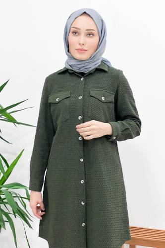 Kendinden Desenli Gömlek TSD221008 Haki 